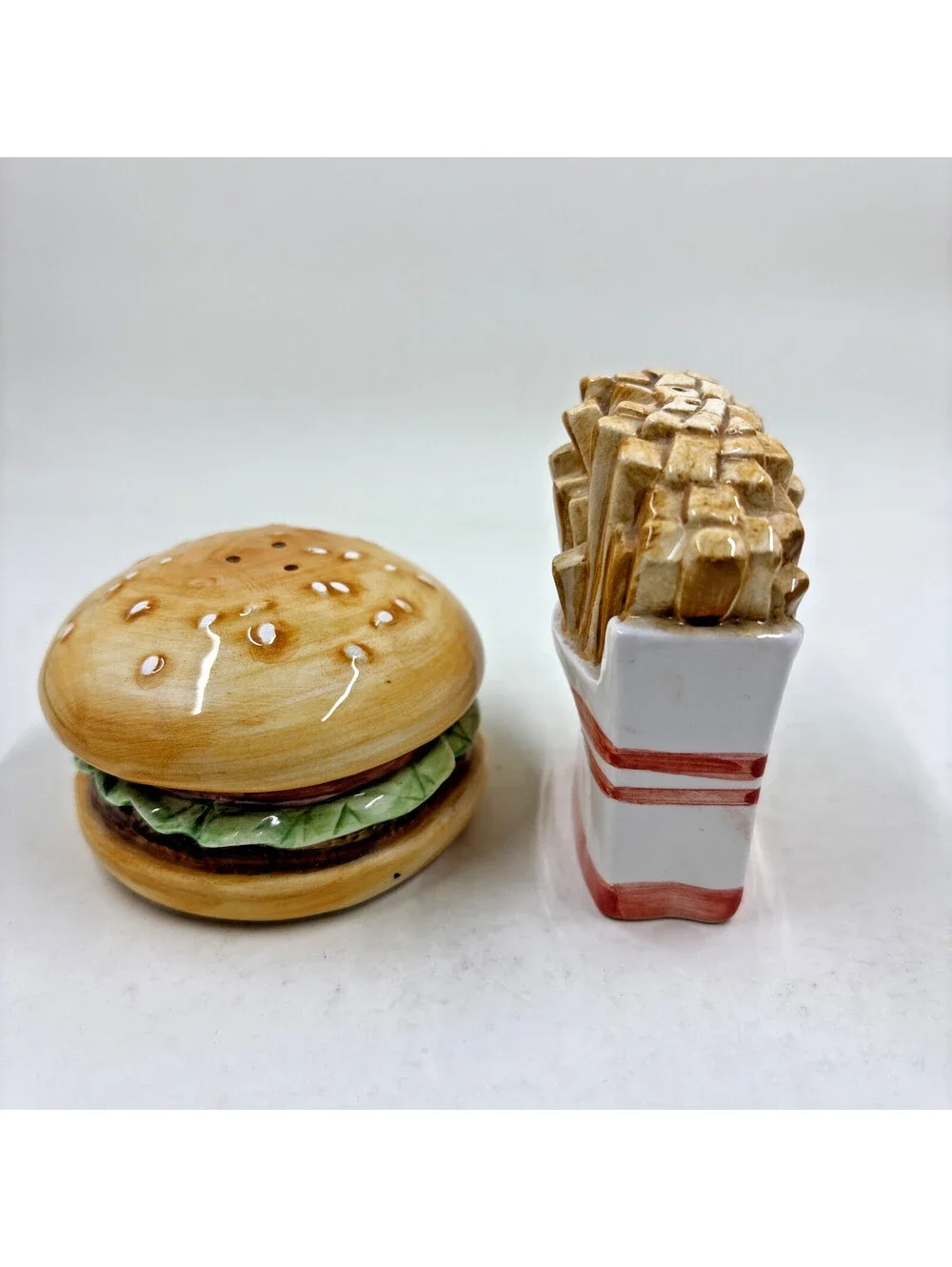Vintage Pair French Fries And Hamburger Ceramic Salt and Pepper Shakers